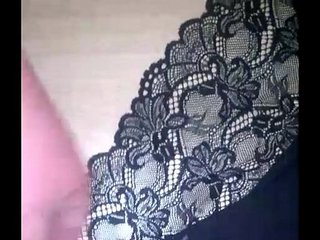 Cumming over wife's black lace panties